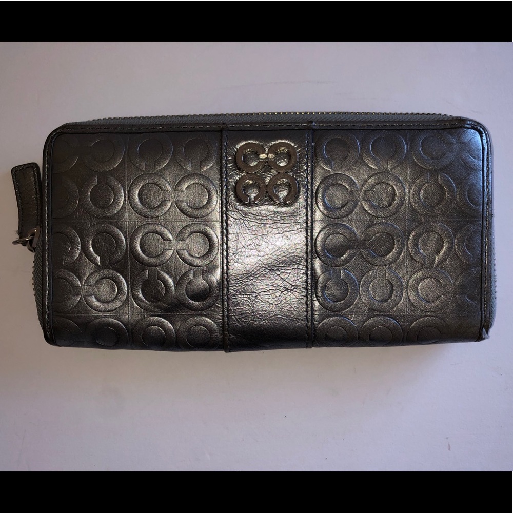 Coach leather Silver checkbook wallet